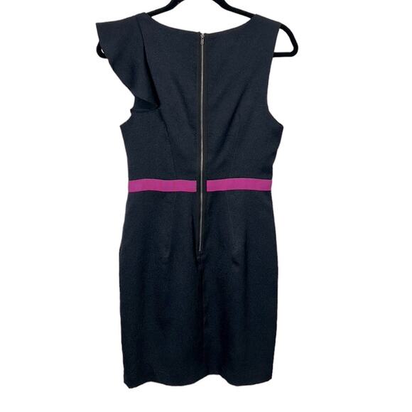 Yoana Baraschi Deep Navy Sheath Ruffle Shoulder Dress Women’s size 4 - Picture 4 of 7